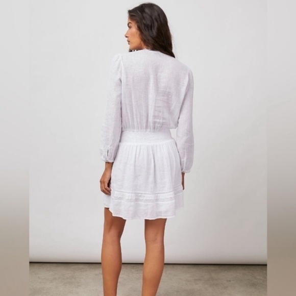 Rails Jasmine Smocked Waist Long Sleeve Linen Blend White Dress Size Large - Picture 2 of 16